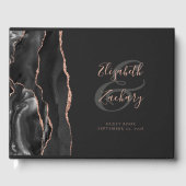 Modern Zwart Agaat Roos Goud Script Dark Gastenboek (Voorkant)