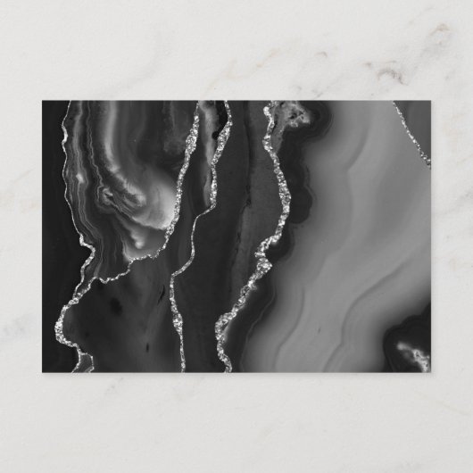 Modern Zwart Agaat Zilver Donker Bruiloft Details Informatiekaartje (Achterkant)