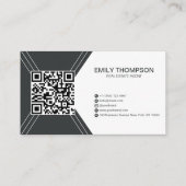 Modern Zwart Art Deco QR Code Vastgoed Logo Visitekaartje (Achterkant)