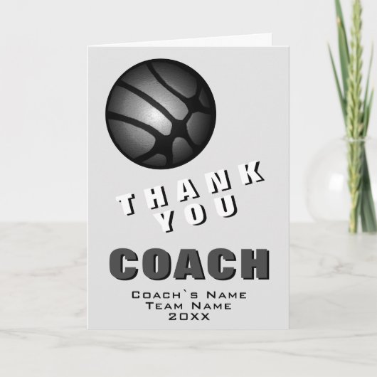 Modern Zwart Basketbal Dank je Coach Bedankkaart (Voorkant)