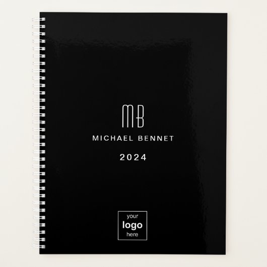 Modern zwart bedrijfslogo 2024 planner (Voorkant)