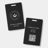 Modern zwart bedrijfslogo & QR-code evenementenbad Badge (Voor- en achterkant)