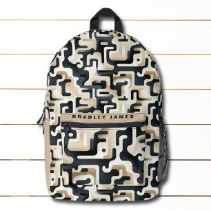 Modern Zwart Beige Camo Gepersonaliseerde naam Bedrukte Rugzak