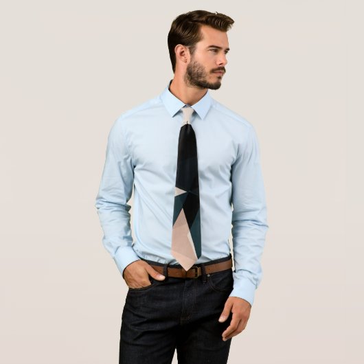 Modern zwart beige geometrisch Abstract patroon Stropdas (In situ)