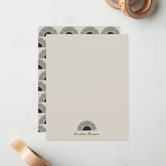 Modern Zwart & Beige Zonsondergang Abstract Kunstp Notitiekaartje (Voorkant / Achterkant in situ)