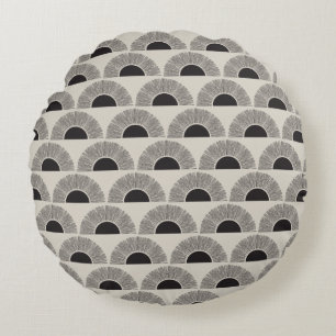 Modern Zwart & Beige Zonsondergang Abstract Kunstp Rond Kussen