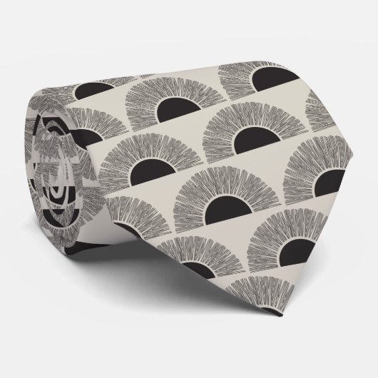 Modern Zwart & Beige Zonsondergang Abstract Kunstp Stropdas (Opgerold)