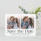 Modern  zwart belettering 2 foto save the date (Staand voorkant)