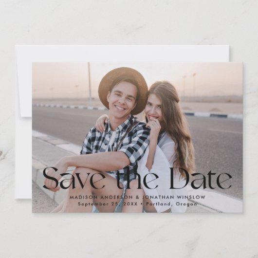 Modern Zwart  belettering foto Save The Date (Voorkant)