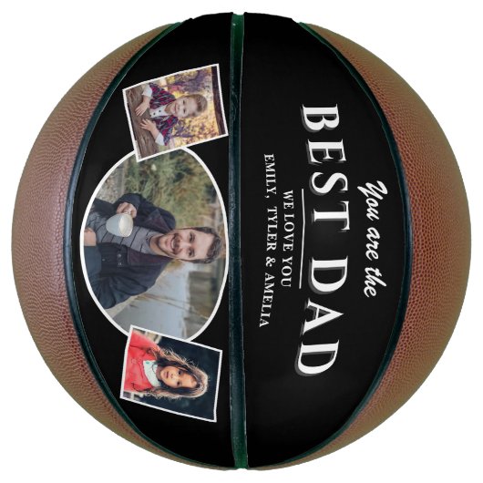 Modern Zwart Beste Vader 3 Fotocollage Basketbal (Verticaal)