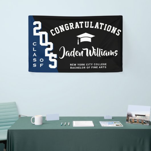 Modern Zwart Blauw Afstuderen Klasse van 2025 Part Spandoek (Beurs)