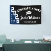 Modern Zwart Blauw Afstuderen Klasse van 2025 Part Spandoek (Beurs)