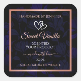 Modern Zwart Blauw Bloemen Product Labels Roos Gol