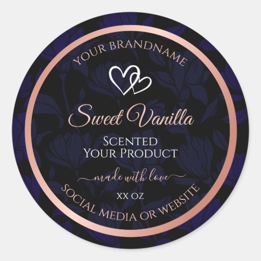 Modern Zwart Blauw Bloemen Product Labels Roos Gol (Voorkant)
