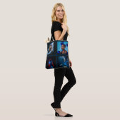 Modern zwart Blauw fotocollage vrouw Tote Bag (Op model)