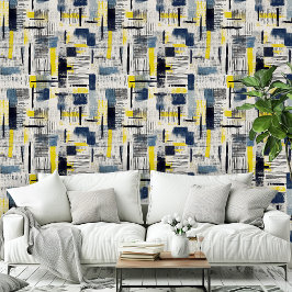 Modern Zwart Blauw Geel Kruis Uitgebroed Patroon Behang