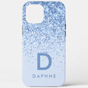 Modern zwart-blauw glitter initiaal monogram Case-Mate iPhone case