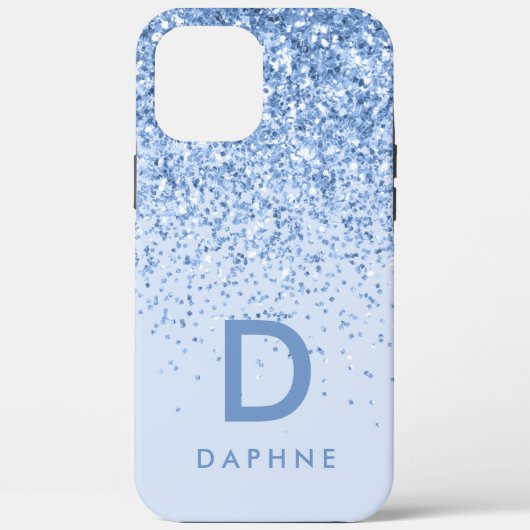 Modern zwart-blauw glitter initiaal monogram Case-Mate iPhone case (Achterkant)