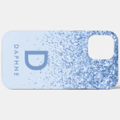 Modern zwart-blauw glitter initiaal monogram Case-Mate iPhone case (Achterkant (horizontaal))