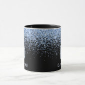 Modern zwart-blauw glitter initiaal monogram mok (Midden)