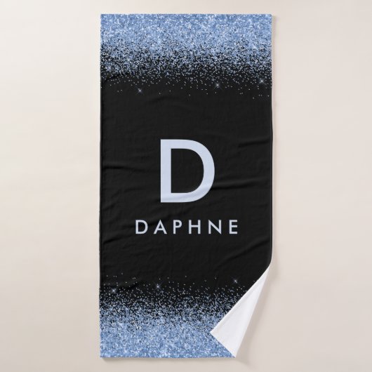 Modern zwart-blauw glitter initiaal monogram mok bad handdoek (Badhanddoek)