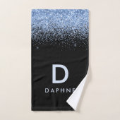 Modern zwart-blauw glitter initiaal monogram mok bad handdoek (Handdoek)