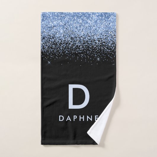 Modern zwart-blauw glitter initiaal monogram mok bad handdoek (Handdoek)