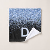 Modern zwart-blauw glitter initiaal monogram mok bad handdoek (Wasdoekje)