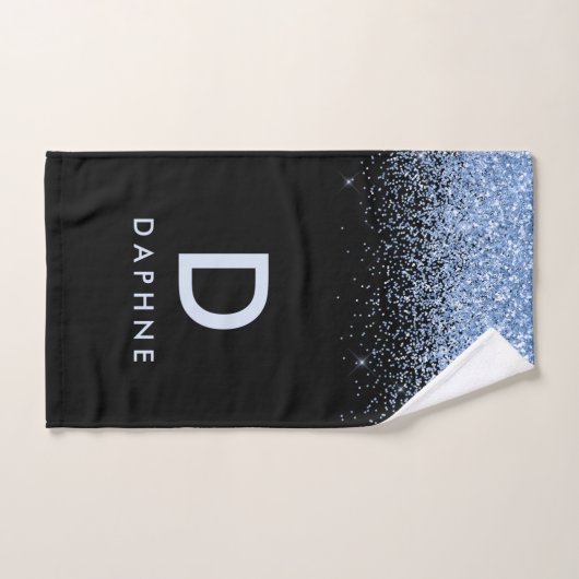 Modern zwart-blauw glitter initiaal monogram mok bad handdoek (Handdoek)