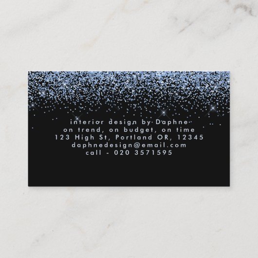 Modern zwart-blauw glitter initiaal monogram visitekaartje (Achterkant)