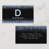 Modern zwart-blauw glitter initiaal monogram visitekaartje (Voorkant / Achterkant)