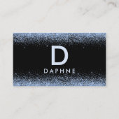 Modern zwart-blauw glitter initiaal monogram visitekaartje (Voorkant)