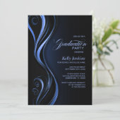 Modern Zwart Blauw Graduation Party Kaart (Staand voorkant)