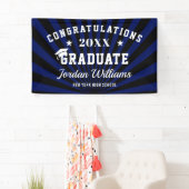 Modern Zwart Blauw Graduation Party Spandoek (Insitu)