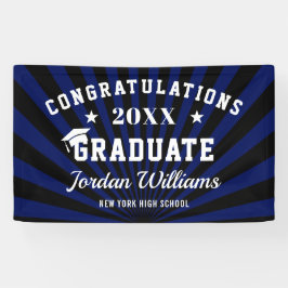 Modern Zwart Blauw Graduation Party Spandoek