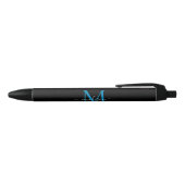 Modern zwart blauw monogram elegante scriptnaam zwarte inkt pen (Bovenkant)