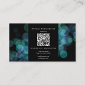 Modern Zwart Blauwgroen Bokeh met Qr en Logo Visitekaartje (Achterkant)