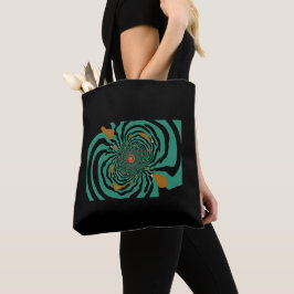 Modern zwart-Blauwgroen fractaal ontwerp Tote Bag