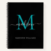 Modern Zwart Blauwgroen Groen Girly Monogram Scrip Notitieboek (Voorkant)