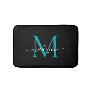 Modern zwart Blauwgroen groen monogram script lega Badmat