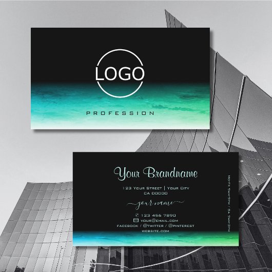 Modern zwart Blauwgroen groen ombre patroon met Lo Visitekaartje