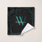 Modern zwart Blauwgroen monogram Geometrische naam Bad Handdoek (Wasdoekje)