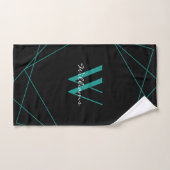 Modern zwart Blauwgroen monogram Geometrische naam Bad Handdoek (Handdoek)