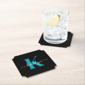 Modern zwart Blauwgroen script Monogram Kartonnen Onderzetters (Insitu)