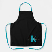 Modern zwart Blauwgroen script Monogram Schort (Voorkant)