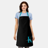 Modern zwart Blauwgroen script Monogram Schort (Gedragen)