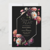 Modern Zwart Bloemen Bruiloft Save the Date (Voorkant)
