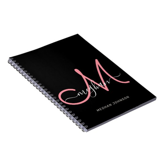 Modern zwart Blush roze script monogramed Notitieboek