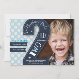 Modern zwart bord en blauwe stip tweede verjaardag kaart