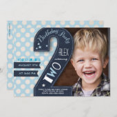 Modern zwart bord en blauwe stip tweede verjaardag kaart (Voorkant / Achterkant)